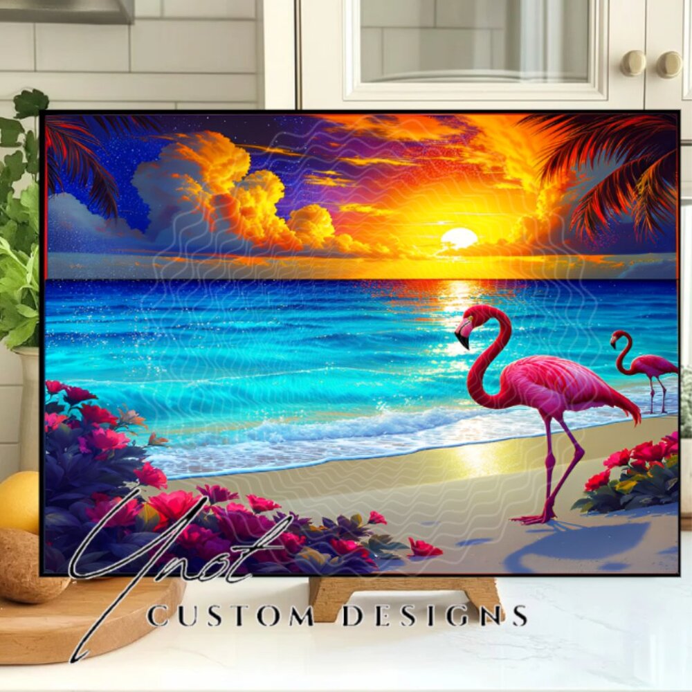 Flamingo Beach 11 x 7.86 Glass Cutting Board